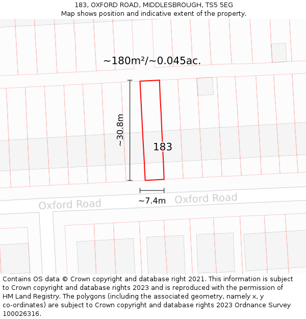 183, OXFORD ROAD, MIDDLESBROUGH, TS5 5EG: Plot and title map