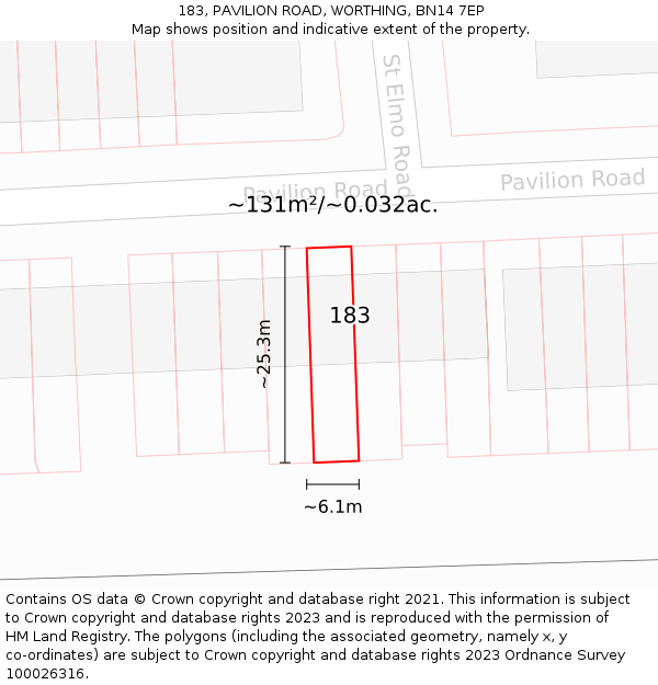 183, PAVILION ROAD, WORTHING, BN14 7EP: Plot and title map