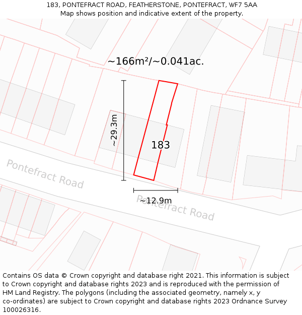 183, PONTEFRACT ROAD, FEATHERSTONE, PONTEFRACT, WF7 5AA: Plot and title map