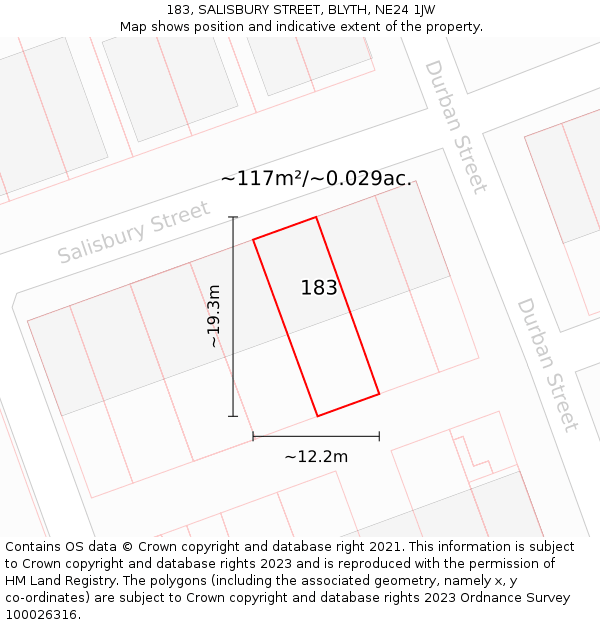 183, SALISBURY STREET, BLYTH, NE24 1JW: Plot and title map