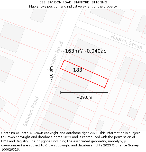 183, SANDON ROAD, STAFFORD, ST16 3HG: Plot and title map