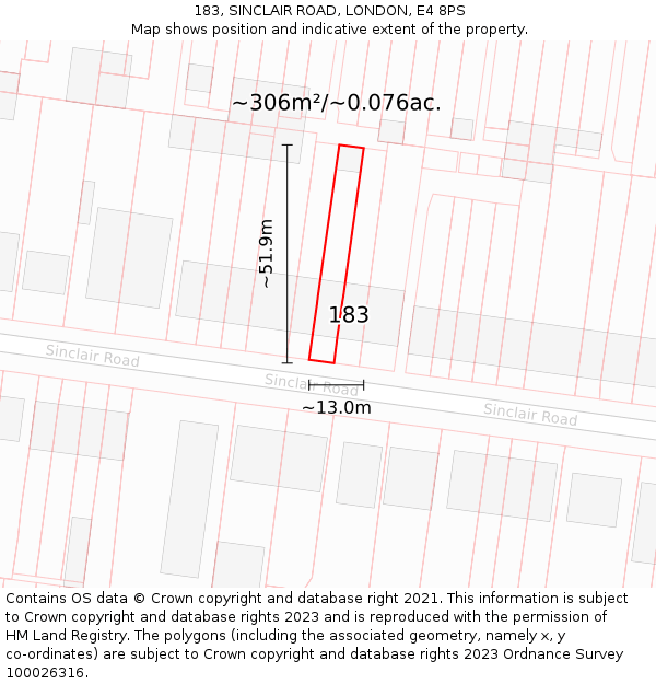 183, SINCLAIR ROAD, LONDON, E4 8PS: Plot and title map