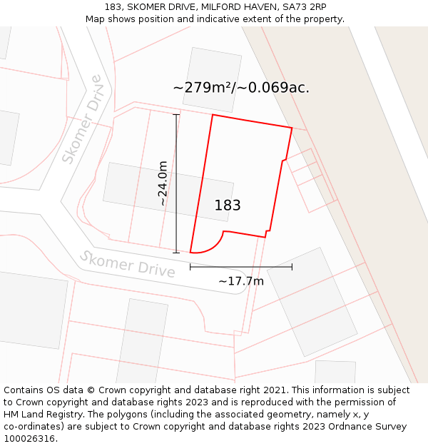 183, SKOMER DRIVE, MILFORD HAVEN, SA73 2RP: Plot and title map
