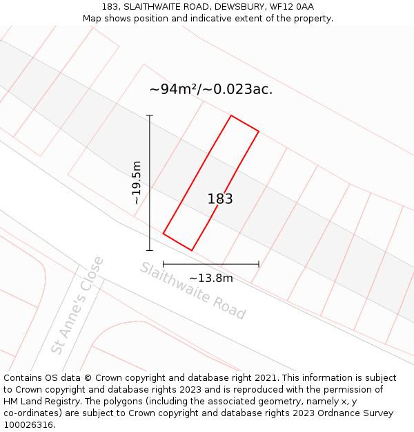183, SLAITHWAITE ROAD, DEWSBURY, WF12 0AA: Plot and title map