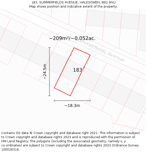 183, SUMMERFIELDS AVENUE, HALESOWEN, B62 9NU: Plot and title map
