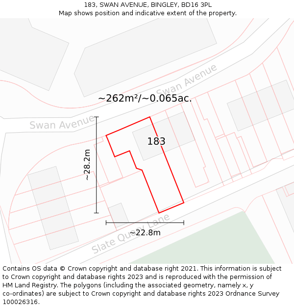 183, SWAN AVENUE, BINGLEY, BD16 3PL: Plot and title map