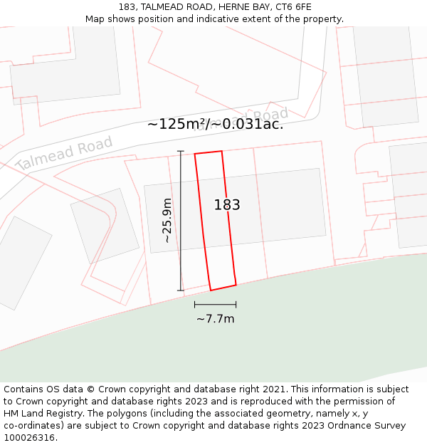 183, TALMEAD ROAD, HERNE BAY, CT6 6FE: Plot and title map