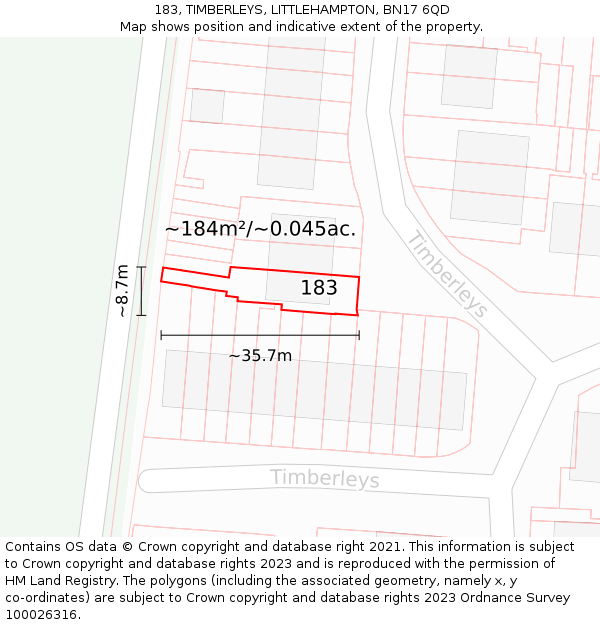 183, TIMBERLEYS, LITTLEHAMPTON, BN17 6QD: Plot and title map