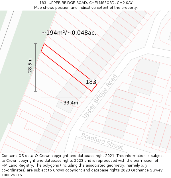183, UPPER BRIDGE ROAD, CHELMSFORD, CM2 0AY: Plot and title map