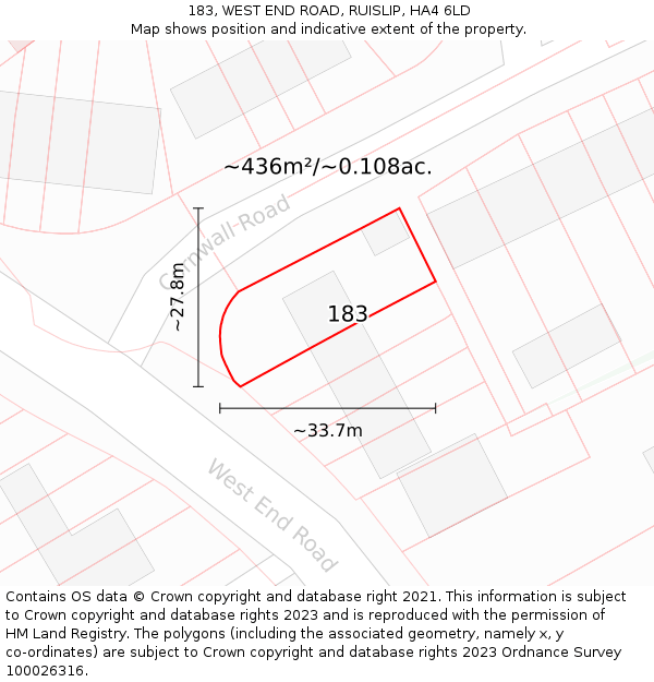 183, WEST END ROAD, RUISLIP, HA4 6LD: Plot and title map