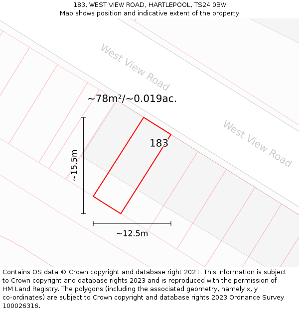 183, WEST VIEW ROAD, HARTLEPOOL, TS24 0BW: Plot and title map