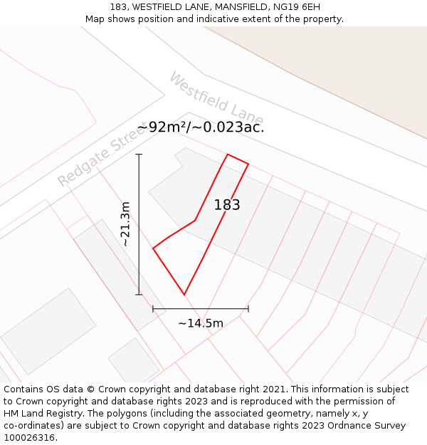 183, WESTFIELD LANE, MANSFIELD, NG19 6EH: Plot and title map