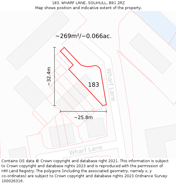 183, WHARF LANE, SOLIHULL, B91 2RZ: Plot and title map