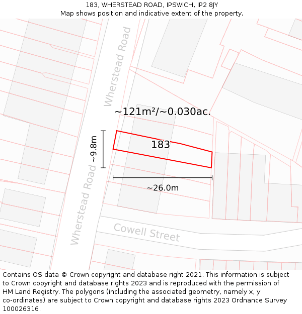 183, WHERSTEAD ROAD, IPSWICH, IP2 8JY: Plot and title map