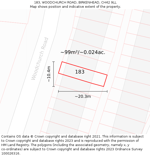 183, WOODCHURCH ROAD, BIRKENHEAD, CH42 9LL: Plot and title map