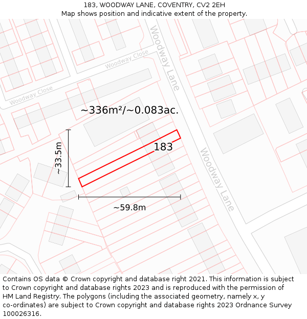 183, WOODWAY LANE, COVENTRY, CV2 2EH: Plot and title map