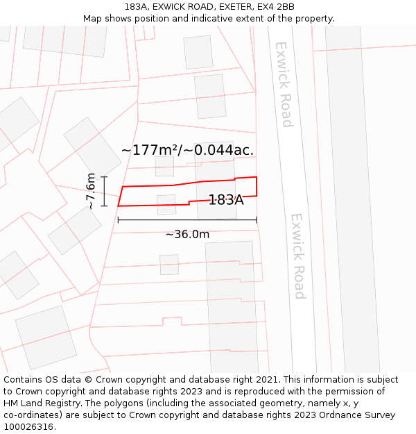 183A, EXWICK ROAD, EXETER, EX4 2BB: Plot and title map