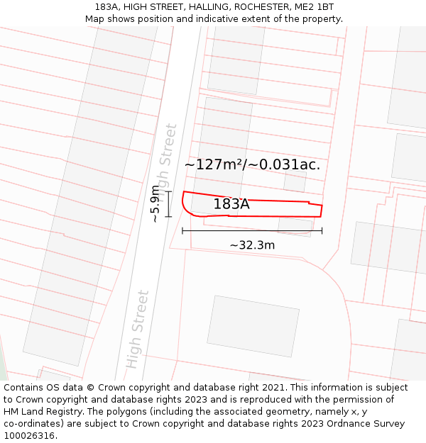 183A, HIGH STREET, HALLING, ROCHESTER, ME2 1BT: Plot and title map