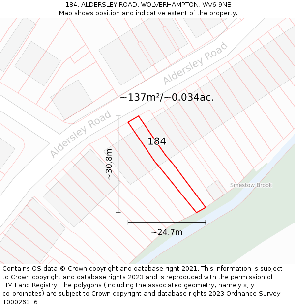 184, ALDERSLEY ROAD, WOLVERHAMPTON, WV6 9NB: Plot and title map