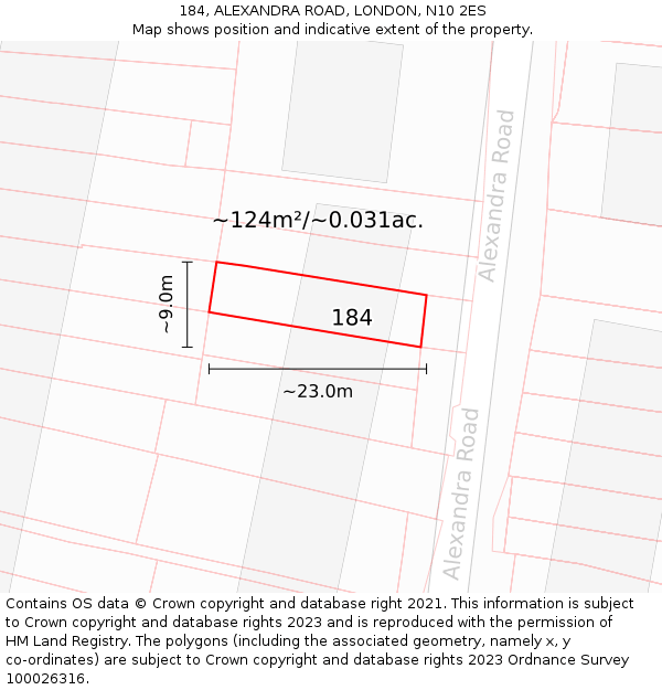 184, ALEXANDRA ROAD, LONDON, N10 2ES: Plot and title map