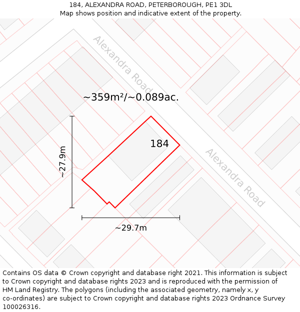 184, ALEXANDRA ROAD, PETERBOROUGH, PE1 3DL: Plot and title map