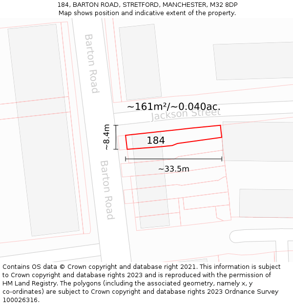 184, BARTON ROAD, STRETFORD, MANCHESTER, M32 8DP: Plot and title map