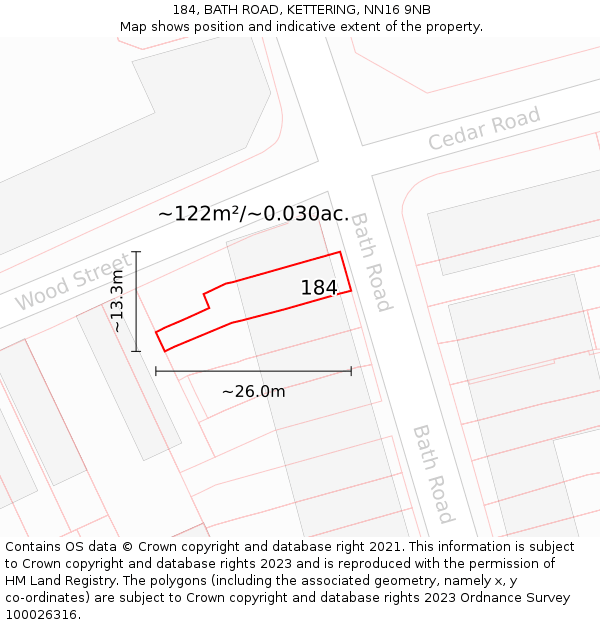 184, BATH ROAD, KETTERING, NN16 9NB: Plot and title map