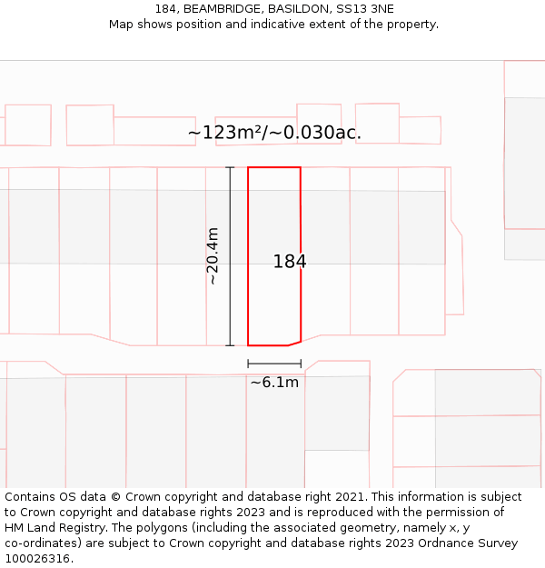 184, BEAMBRIDGE, BASILDON, SS13 3NE: Plot and title map