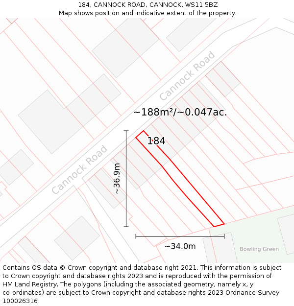 184, CANNOCK ROAD, CANNOCK, WS11 5BZ: Plot and title map