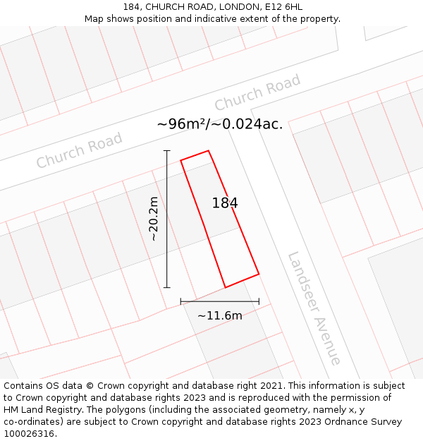 184, CHURCH ROAD, LONDON, E12 6HL: Plot and title map