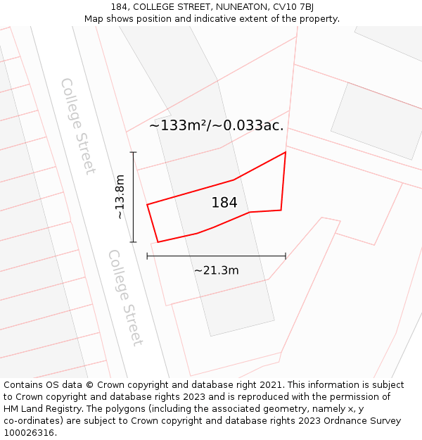 184, COLLEGE STREET, NUNEATON, CV10 7BJ: Plot and title map