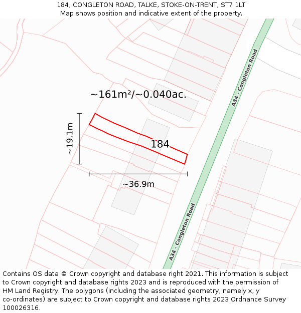 184, CONGLETON ROAD, TALKE, STOKE-ON-TRENT, ST7 1LT: Plot and title map