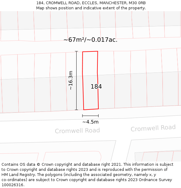 184, CROMWELL ROAD, ECCLES, MANCHESTER, M30 0RB: Plot and title map