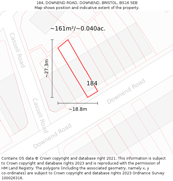 184, DOWNEND ROAD, DOWNEND, BRISTOL, BS16 5EB: Plot and title map