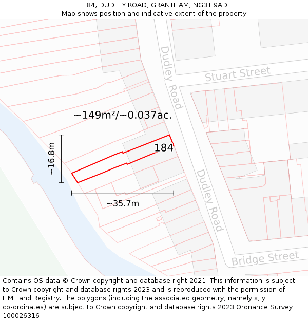 184, DUDLEY ROAD, GRANTHAM, NG31 9AD: Plot and title map