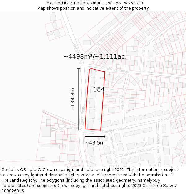 184, GATHURST ROAD, ORRELL, WIGAN, WN5 8QD: Plot and title map