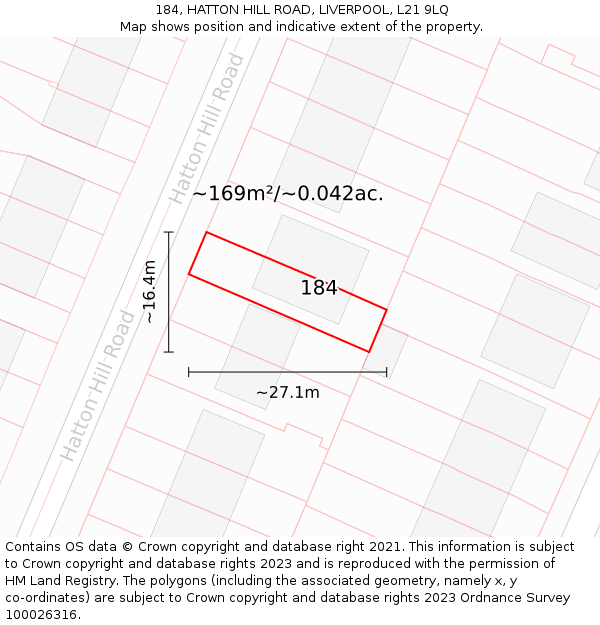 184, HATTON HILL ROAD, LIVERPOOL, L21 9LQ: Plot and title map