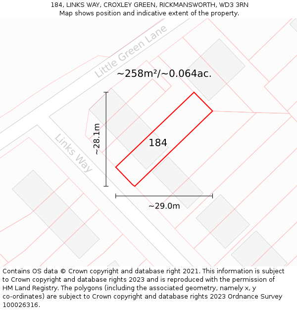 184, LINKS WAY, CROXLEY GREEN, RICKMANSWORTH, WD3 3RN: Plot and title map