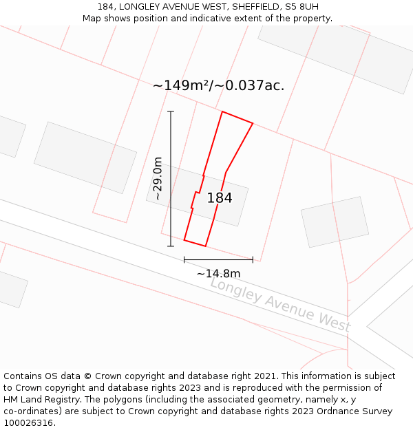 184, LONGLEY AVENUE WEST, SHEFFIELD, S5 8UH: Plot and title map