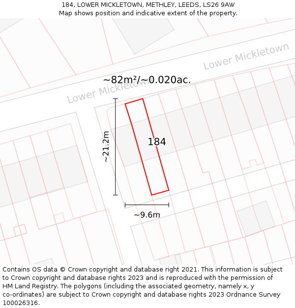 184, LOWER MICKLETOWN, METHLEY, LEEDS, LS26 9AW: Plot and title map
