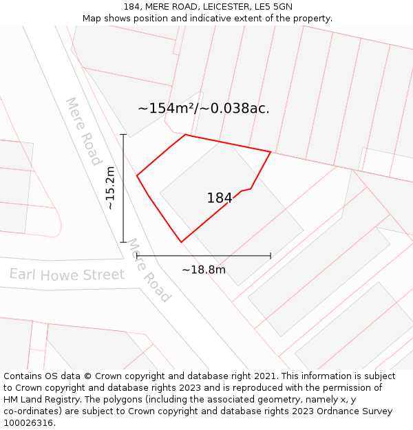 184, MERE ROAD, LEICESTER, LE5 5GN: Plot and title map