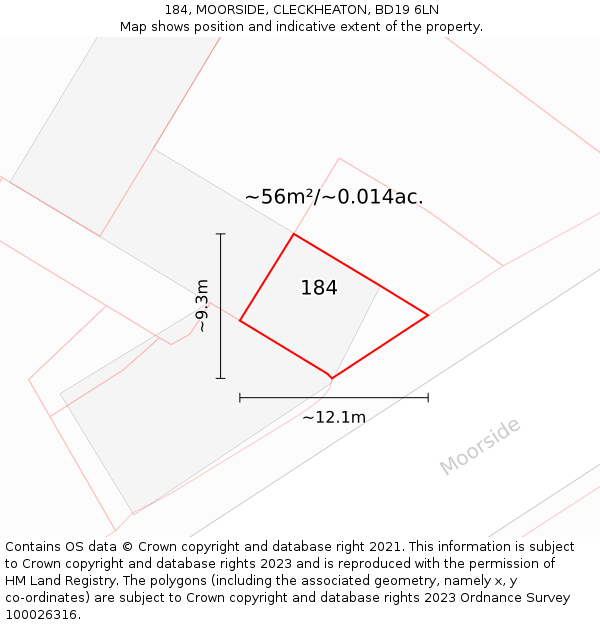 184, MOORSIDE, CLECKHEATON, BD19 6LN: Plot and title map