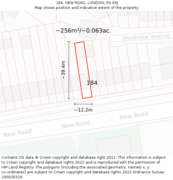 184, NEW ROAD, LONDON, E4 9SJ: Plot and title map