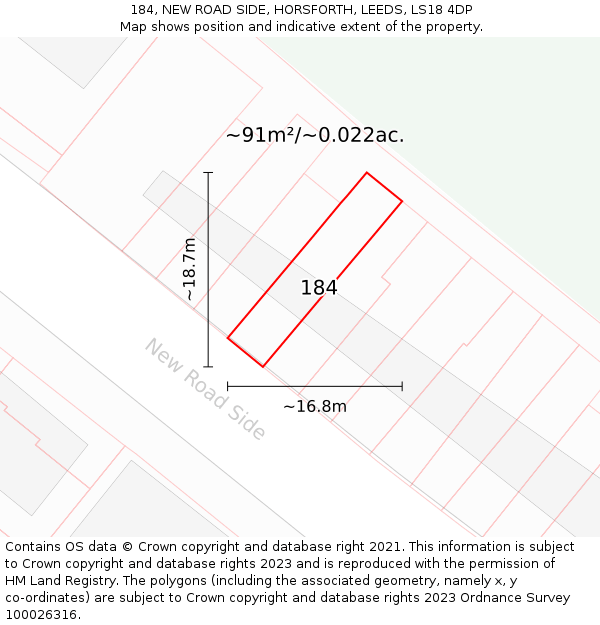 184, NEW ROAD SIDE, HORSFORTH, LEEDS, LS18 4DP: Plot and title map