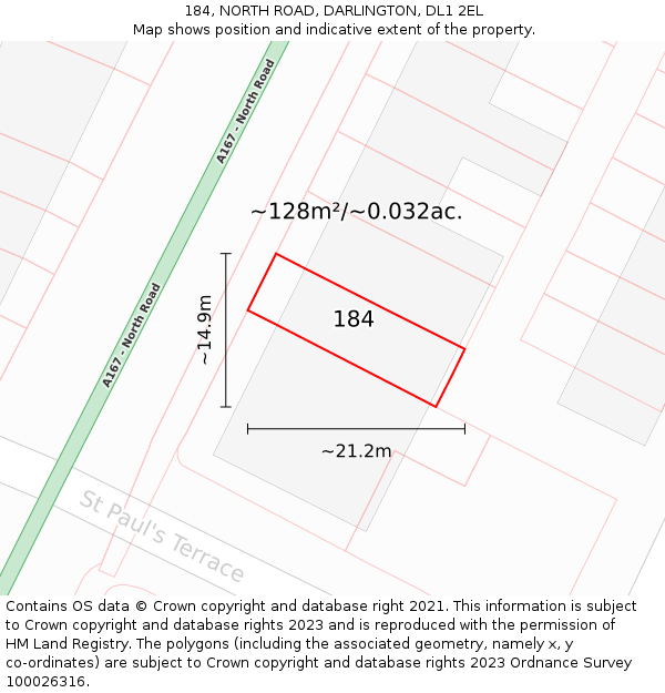 184, NORTH ROAD, DARLINGTON, DL1 2EL: Plot and title map
