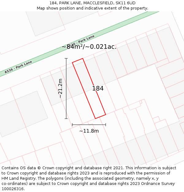 184, PARK LANE, MACCLESFIELD, SK11 6UD: Plot and title map