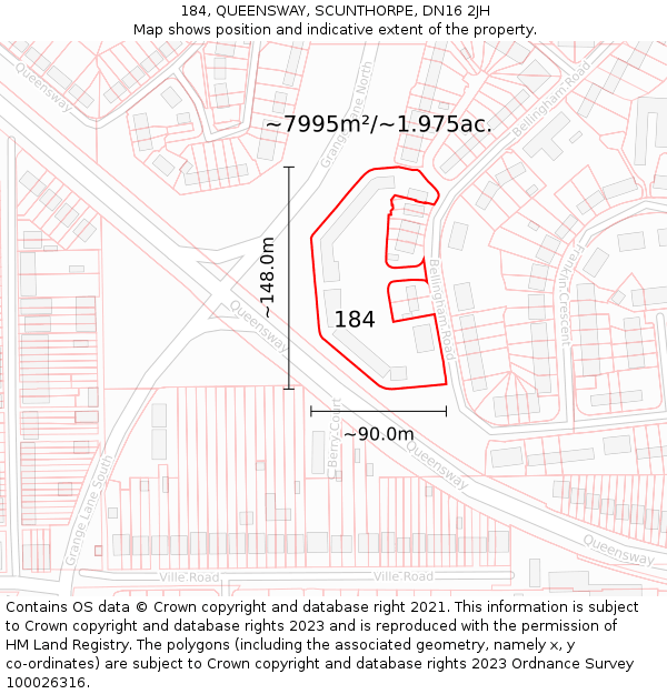 184, QUEENSWAY, SCUNTHORPE, DN16 2JH: Plot and title map