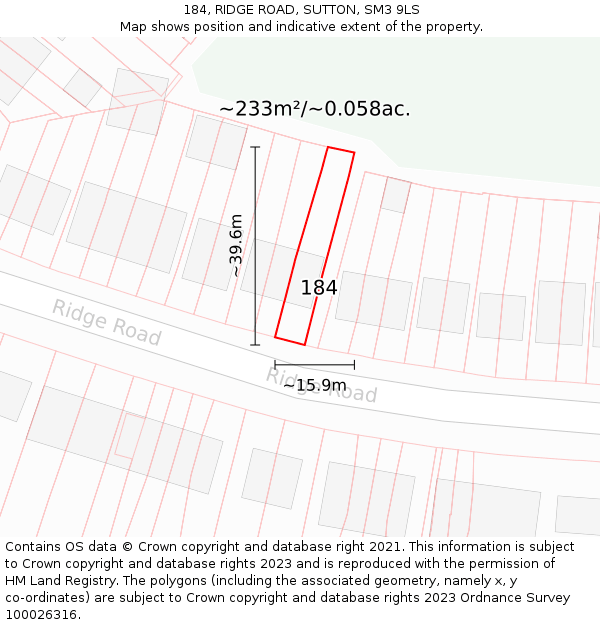 184, RIDGE ROAD, SUTTON, SM3 9LS: Plot and title map