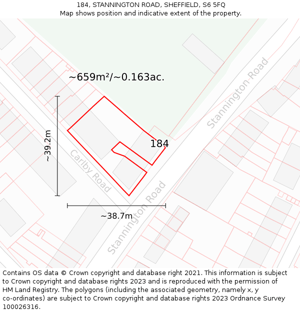 184, STANNINGTON ROAD, SHEFFIELD, S6 5FQ: Plot and title map
