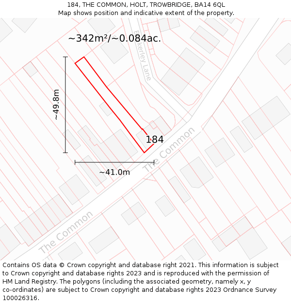 184, THE COMMON, HOLT, TROWBRIDGE, BA14 6QL: Plot and title map